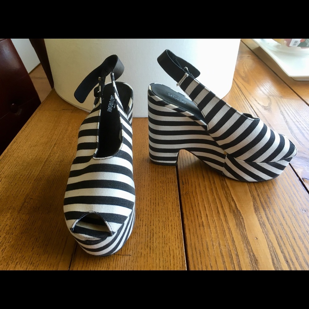 Kate Spade Sz 7 Saturday striped platform sandals. - Picture 5 of 8
